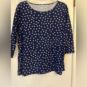 St. John’s Bay Ladies PL 3/4 length Navy blue polka dot shirt.